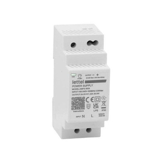 230VAC/15VDC power supply, 30W output. DIN rail mounting, 2 module width. main product photo