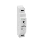 230VAC/24VDC power supply, 15W output. DIN rail mounting, 1 module width.