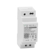 230VAC/24VDC power supply, 30W output. DIN rail mounting, 2 module width.