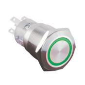 Poussoir Ø19 led vert 24V 2no/nf mom