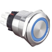 Poussoir Ø22 led bleu 230V 2no2nf mom.